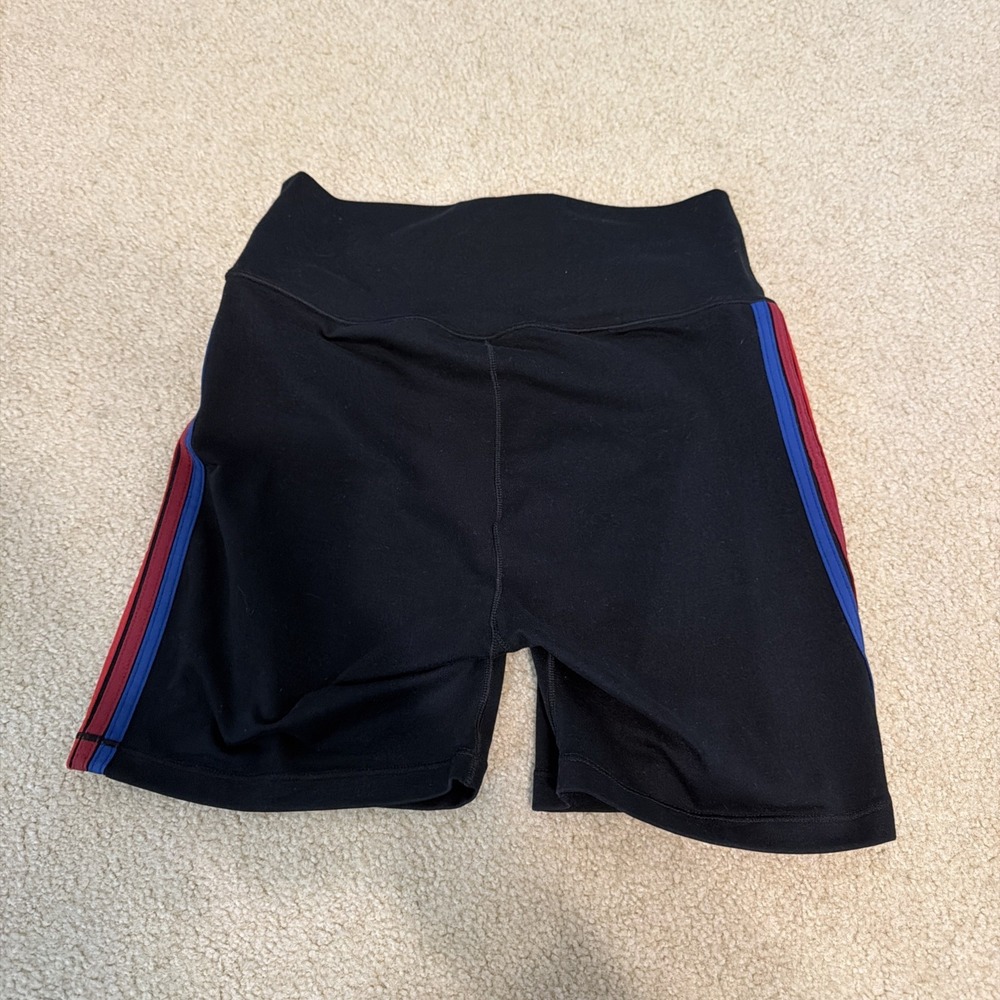 EUC AVIATOR NATION 5 Stripe Rainbow 4" High Rise Biker Short Women M BLACK $115 - Picture 10 of 10